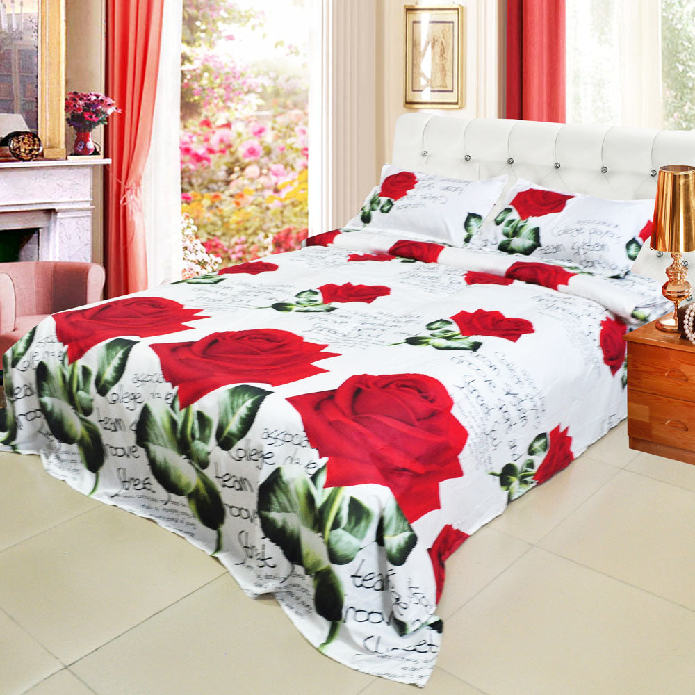 Buy Red Rose Floral Printed King Size Bed Sheets With Set of 2 Pillow –